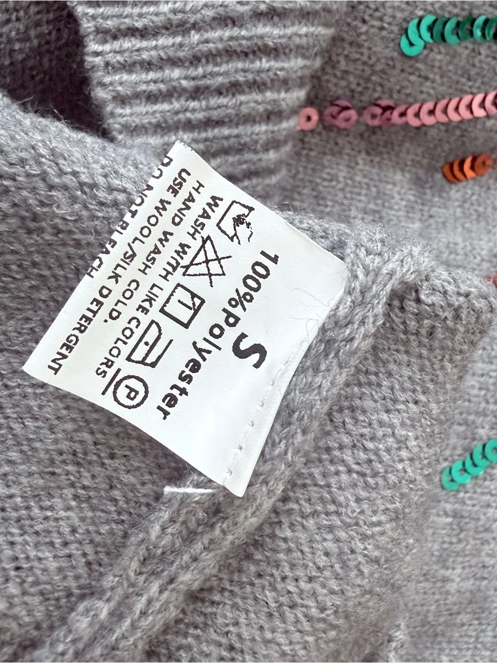 Sequin-Yoke Gray Turtleneck Sweater